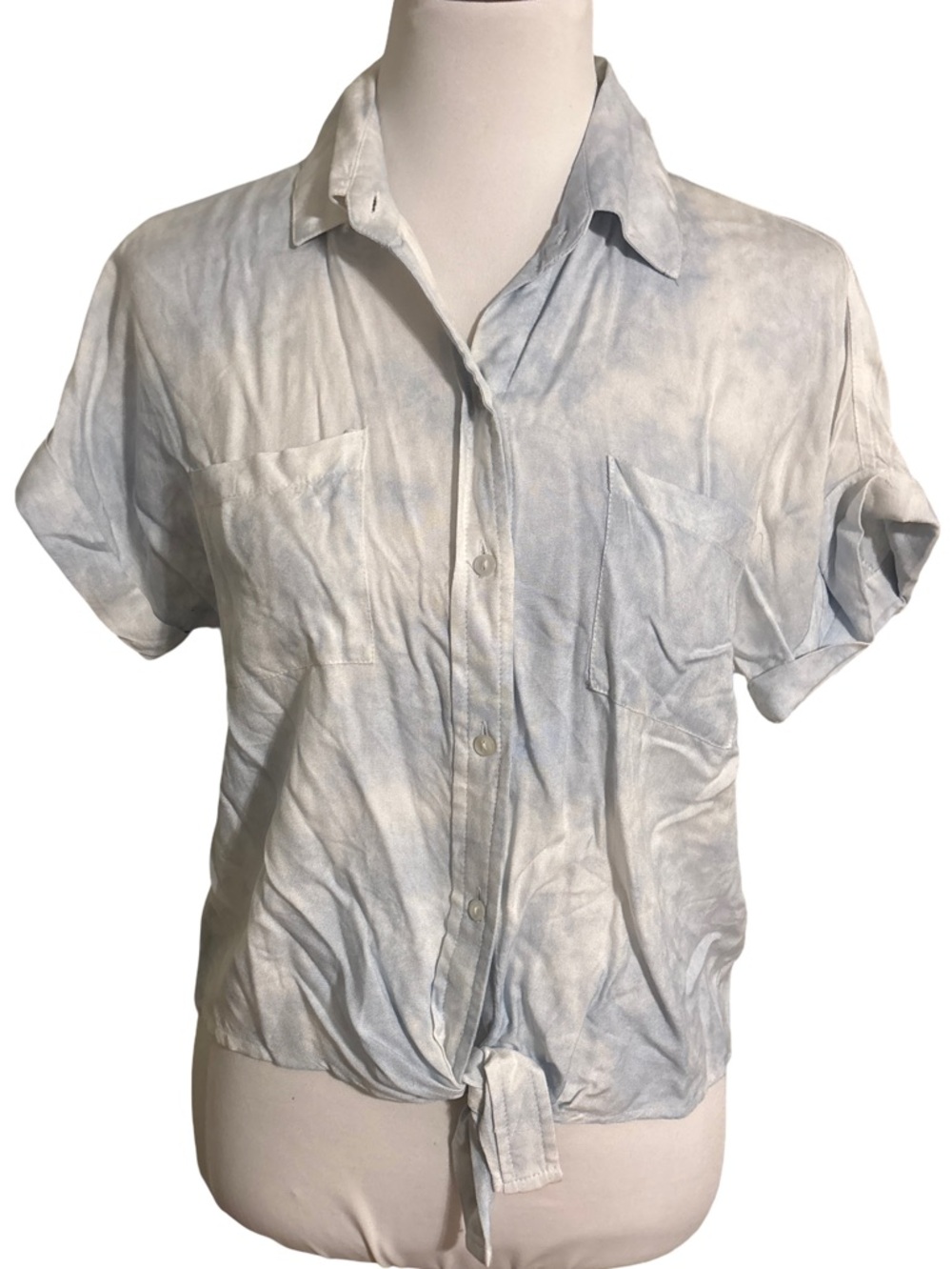 Sim & Sam Light Blue Tie Front Crop Shirt